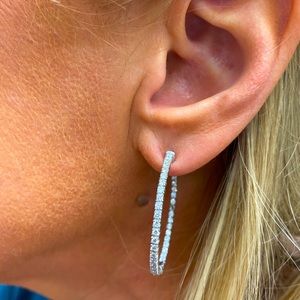 1.75 carat 1.25” hoop earrings lab grown CVD diamond 14k white gold 7.62gr F/VS1